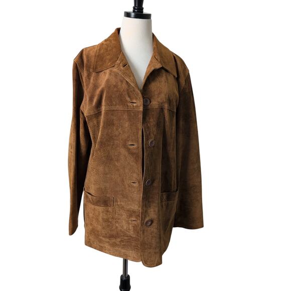 Vintage Y2K St Johns Bay Suede Jacket 100% Leather Brown Coat Women's Small - Picture 1 of 11